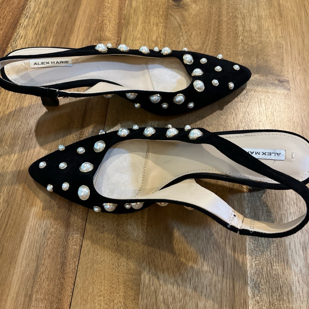 Alex Marie black suede slingback heels Pearl Embellished Regency Party Formal - Picture 5 of 10